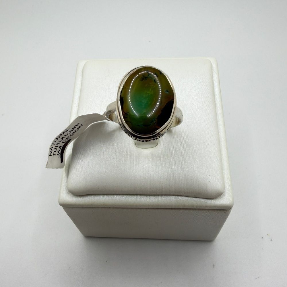 NWT 11x15.5mm Natural Turquoise solitaire ring in‎ Bali sterling silver!